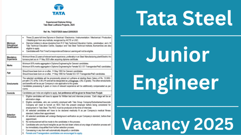 Tata Steel Junior Engineer Bharti 2025